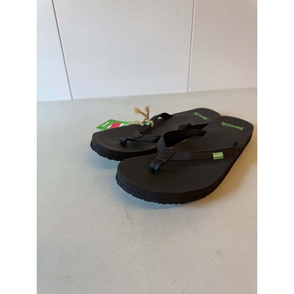 Sanuk Yoga Joy Black Flip Flop Sandals Womens 6 SWS10275 BLK Foam Thong New